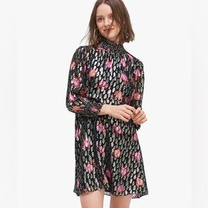 Kate Spade mini dress metallic black Rose Garden retro cottage Fairy coquette